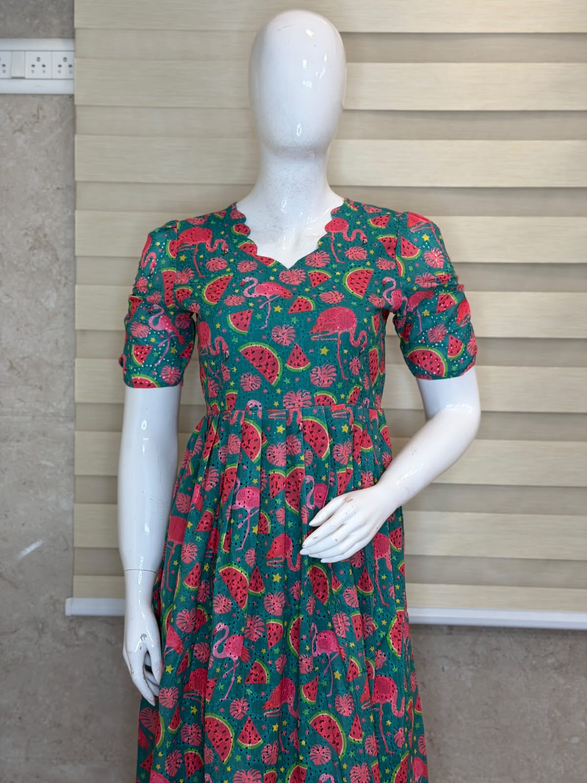 Teal Flamingo & Watermelon Print Hakoba Non-Feeding Maxi