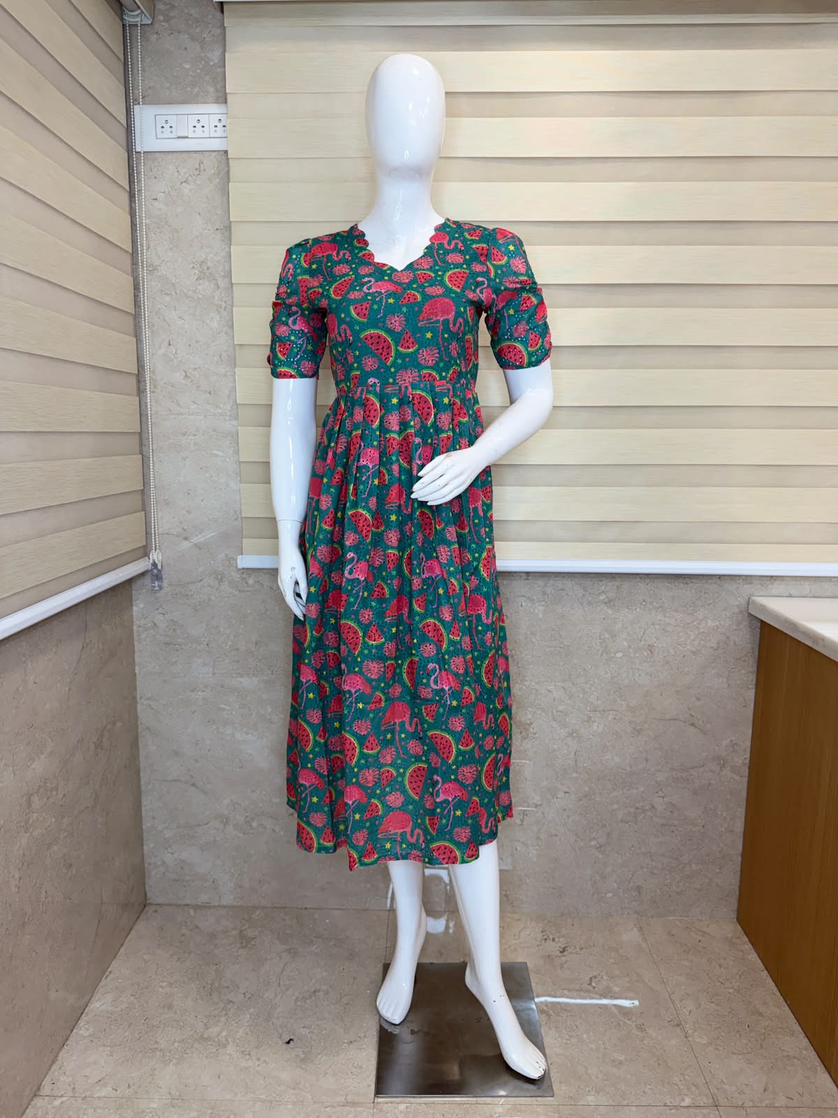Teal Flamingo & Watermelon Print Hakoba Non-Feeding Maxi