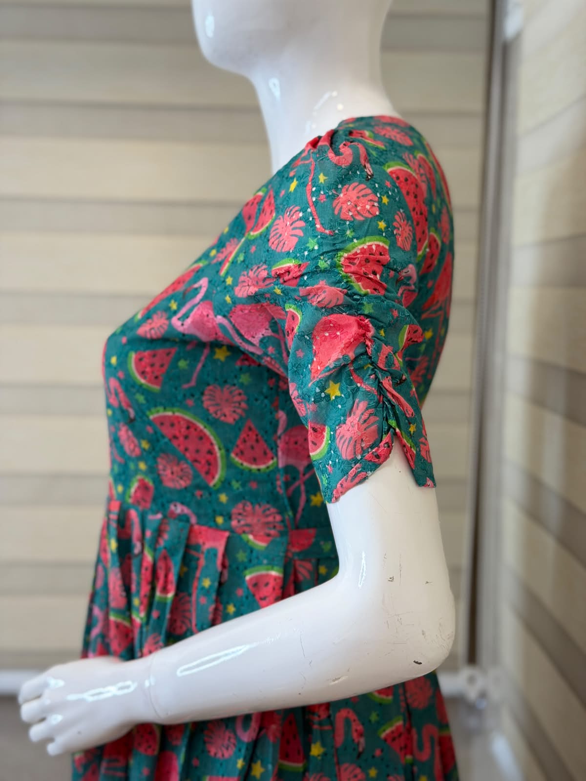 Teal Flamingo & Watermelon Print Hakoba Non-Feeding Maxi