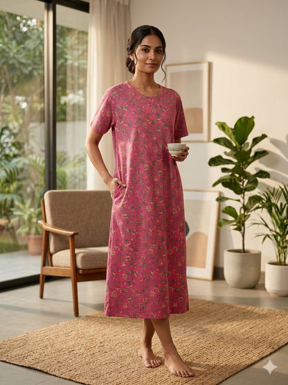 Pink Floral Vine Print Long Tunic