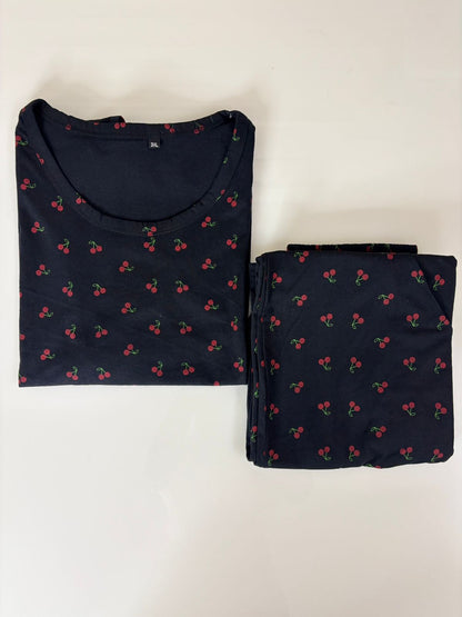 Navy Cherry Print T-Shirt and Palazzo