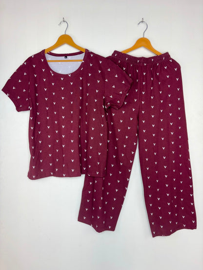 Wine Bunny Print T-Shirt and Palazzo