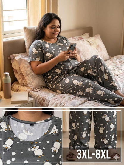 Grey Penguin Print T-Shirt and Palazzo Set
