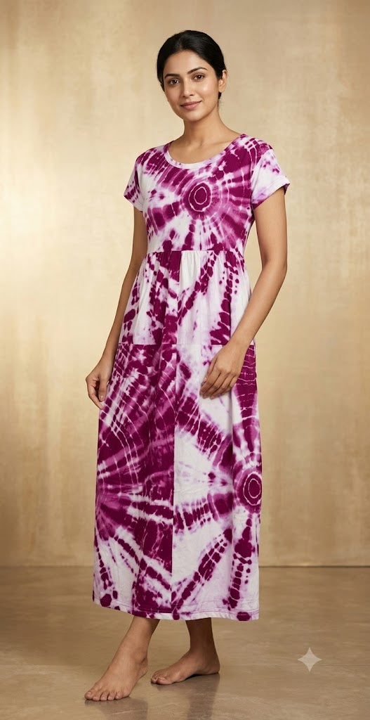 Purple Dye and Tie's Printed Knitted Round-Neck Cotton Lounge Frock