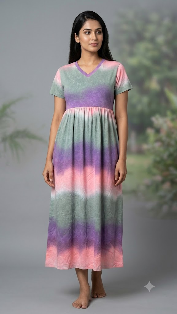 Purple Green Gradient Printed Lounge Frock