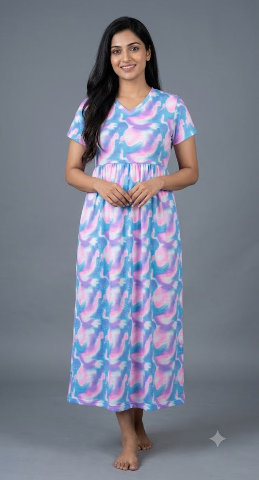 Blue Multicolor Gradient Printed Lounge Frock