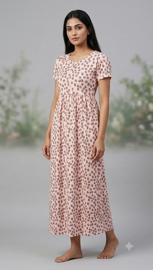Sandal Tiger Pattern Printed Round Neck Lounge Frock