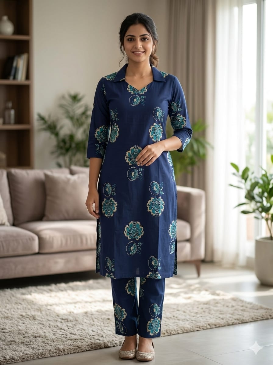 Navy Blue Floral Print Outdoor Wear Co-ords