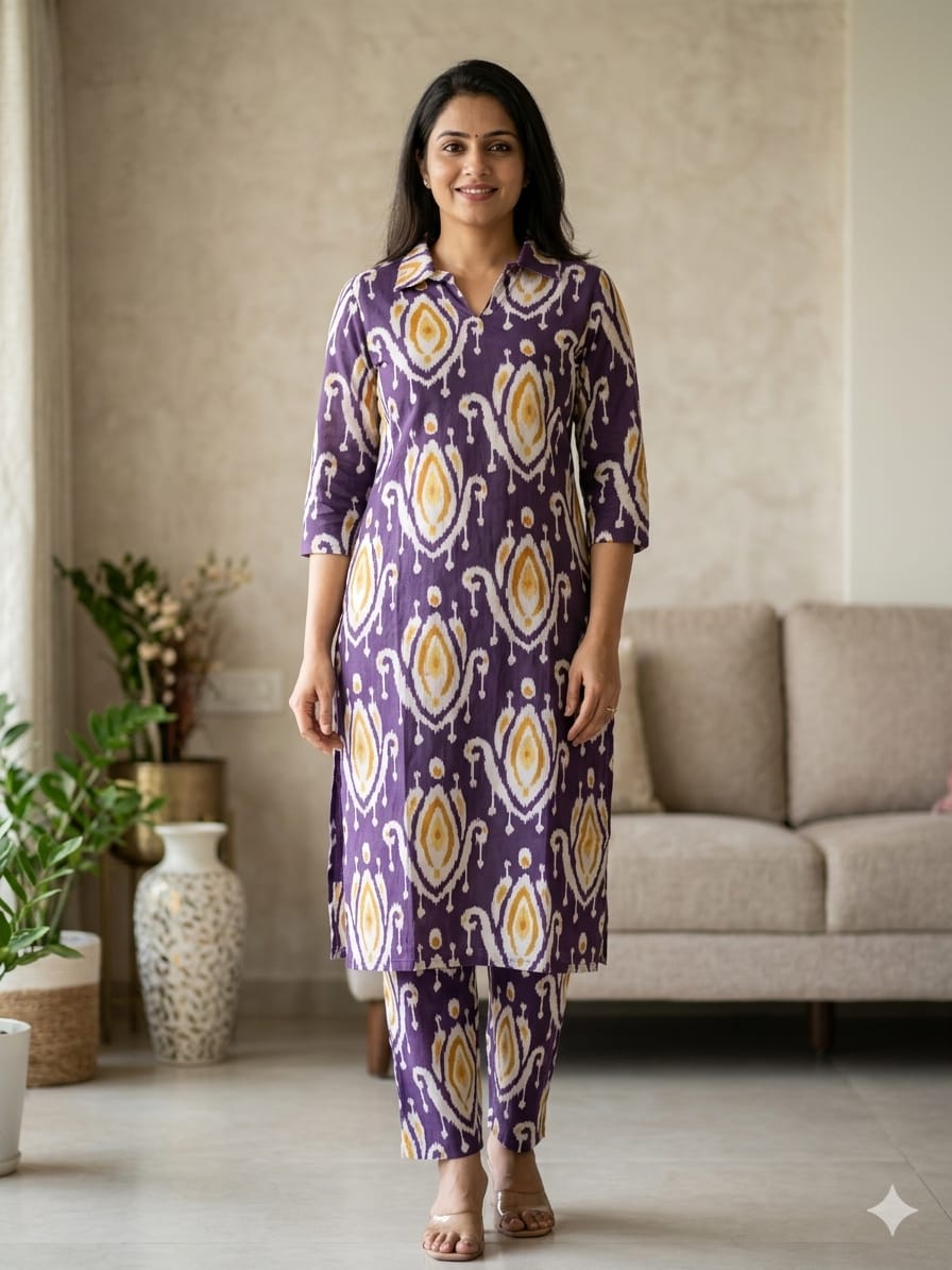 Purple Ikat Print Outdoor Wear Co-ords