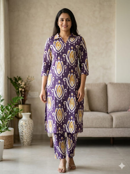 Purple Ikat Print Outdoor Wear Co-ords