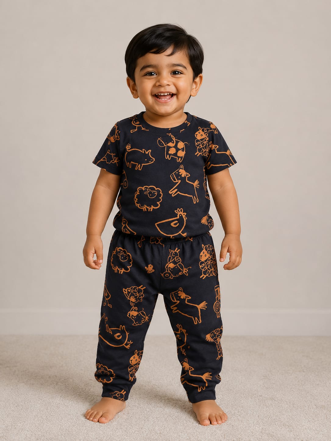 Midnight Navy Animal Print Kids Co-ord Tshirt and Pant Set
