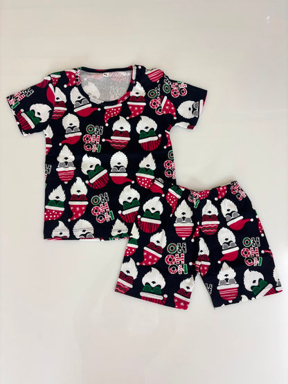Kids Jet Black Festive Snowman Print T-Shirt & Shorts Co-ord Set
