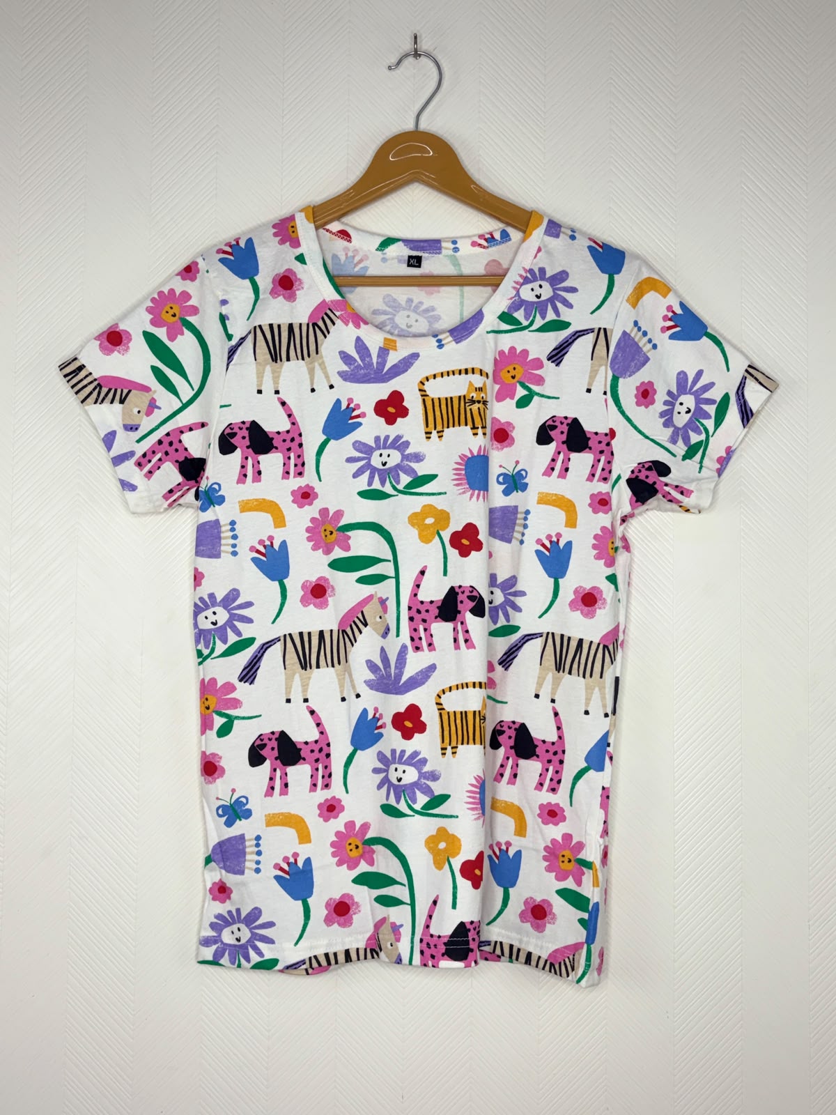 White Floral & Animal Print Women's T-Shirt