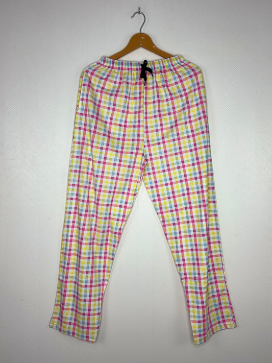 White Multicolor Checked Print Women's Night Pant