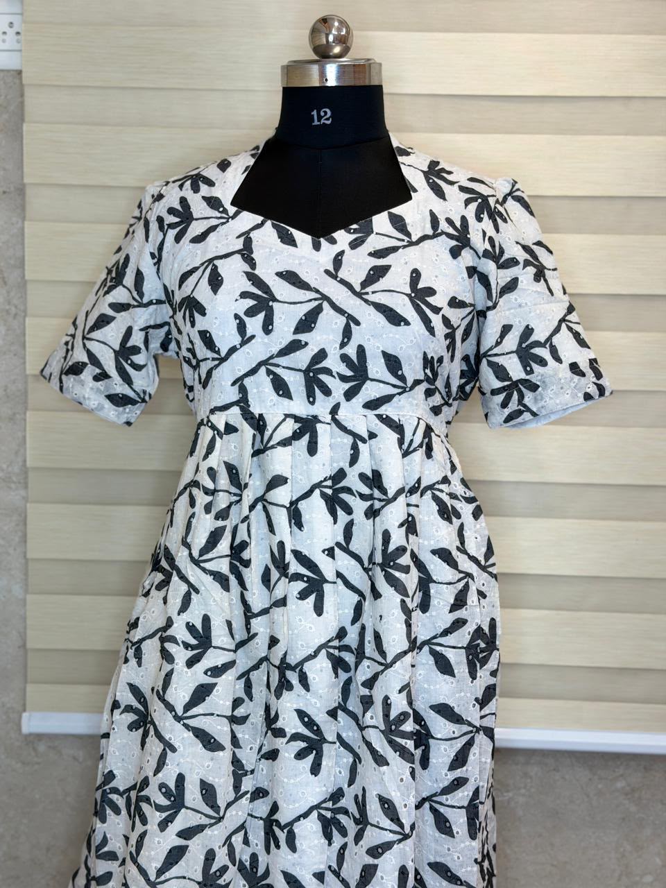 Off White Charcoal Leaf Print Georgette Non-Feeding Maxi
