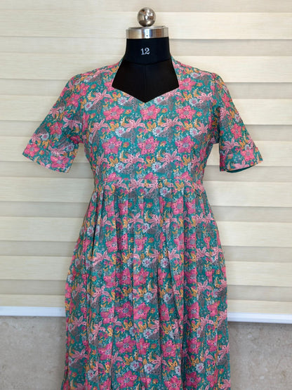 Teal Green Ditsy Floral Print Georgette Non-Feeding Maxi