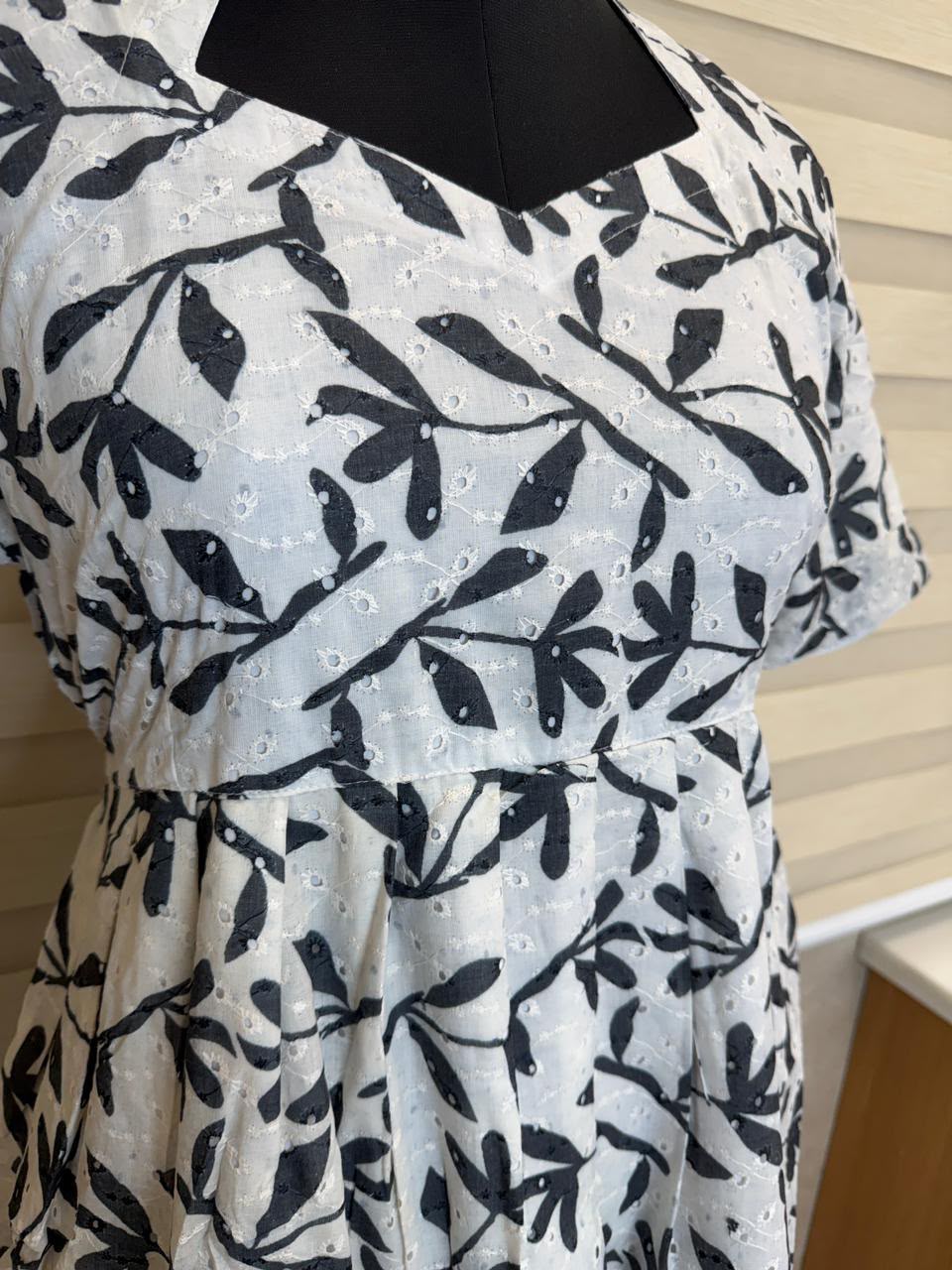 Off White Charcoal Leaf Print Georgette Non-Feeding Maxi