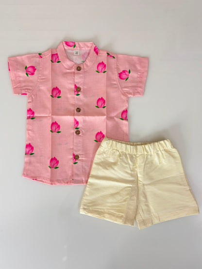 Blush Pink Lotus Print Kids Outdoor Wear