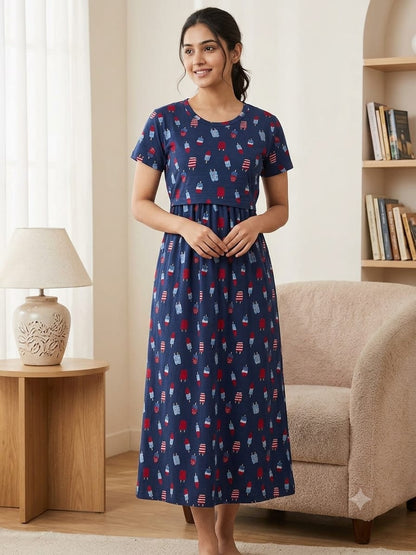 Navy Ice Cream Print Maternity Maxi