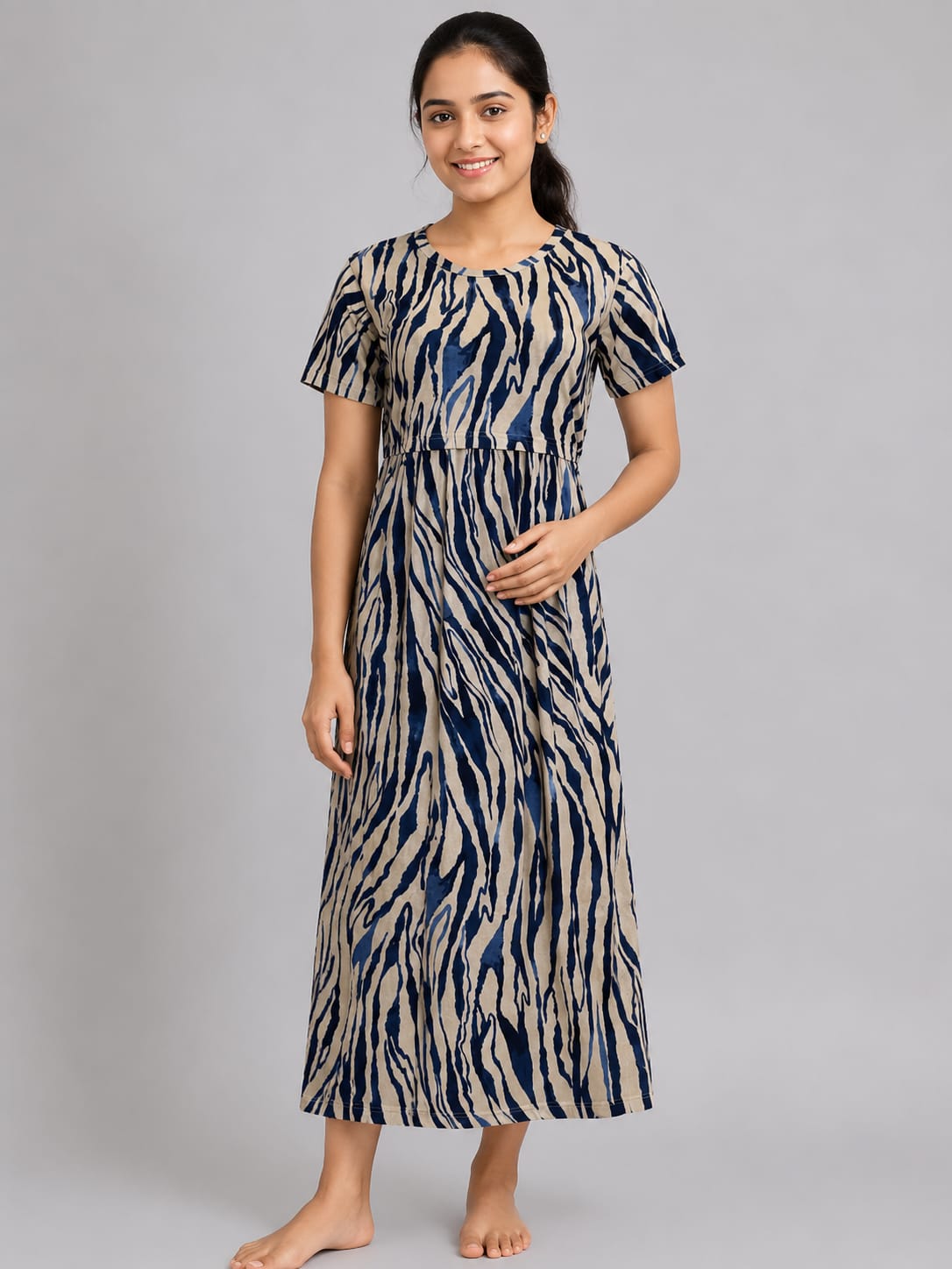 Beige Zebra Print Maternity Maxi