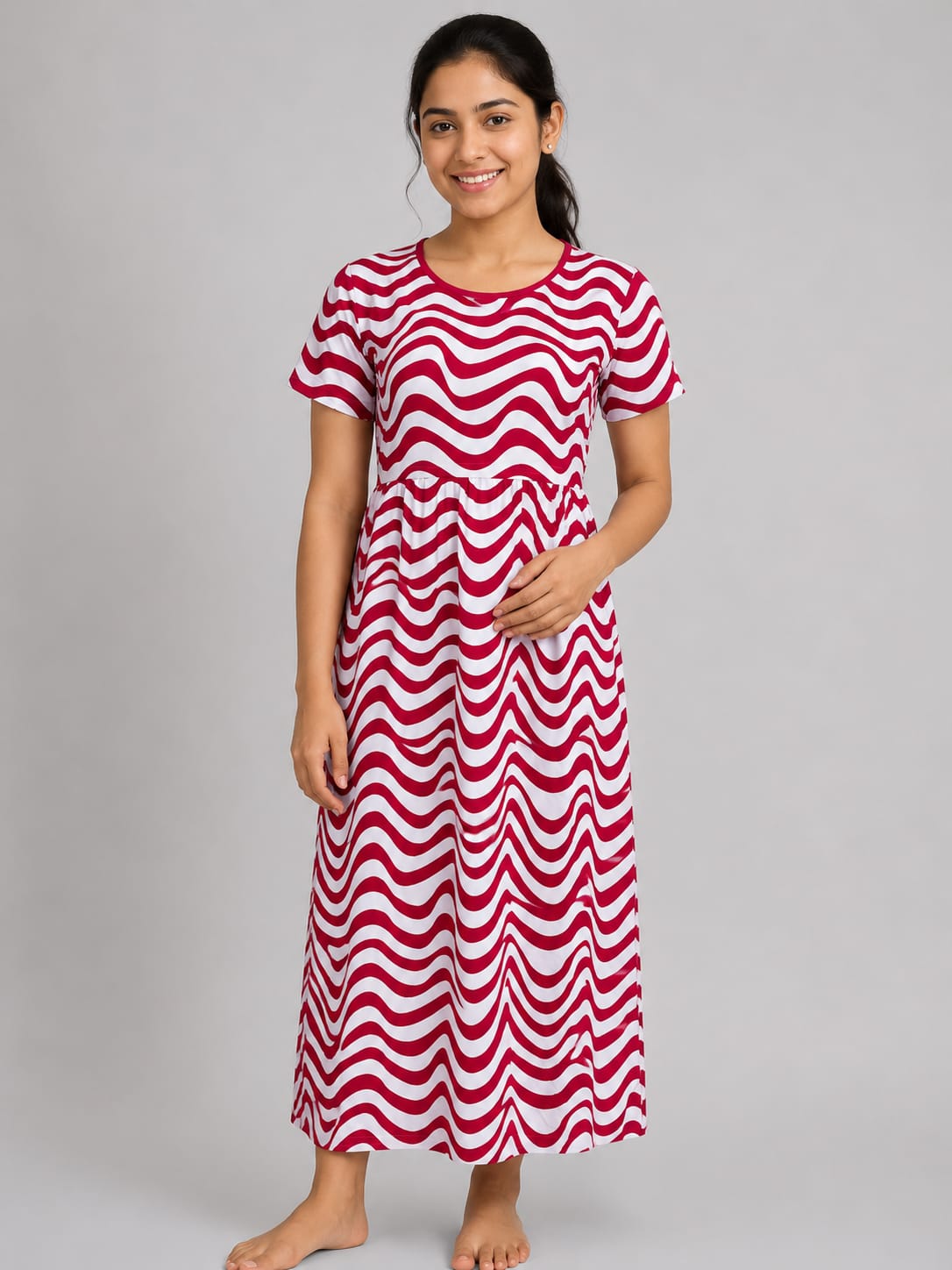 Red Wave Print Maternity Maxi