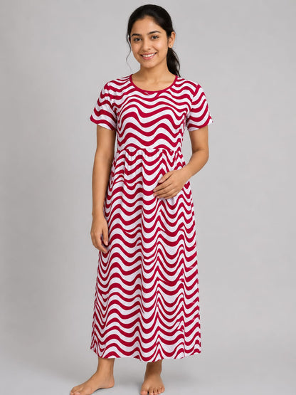 Red Wave Print Maternity Maxi