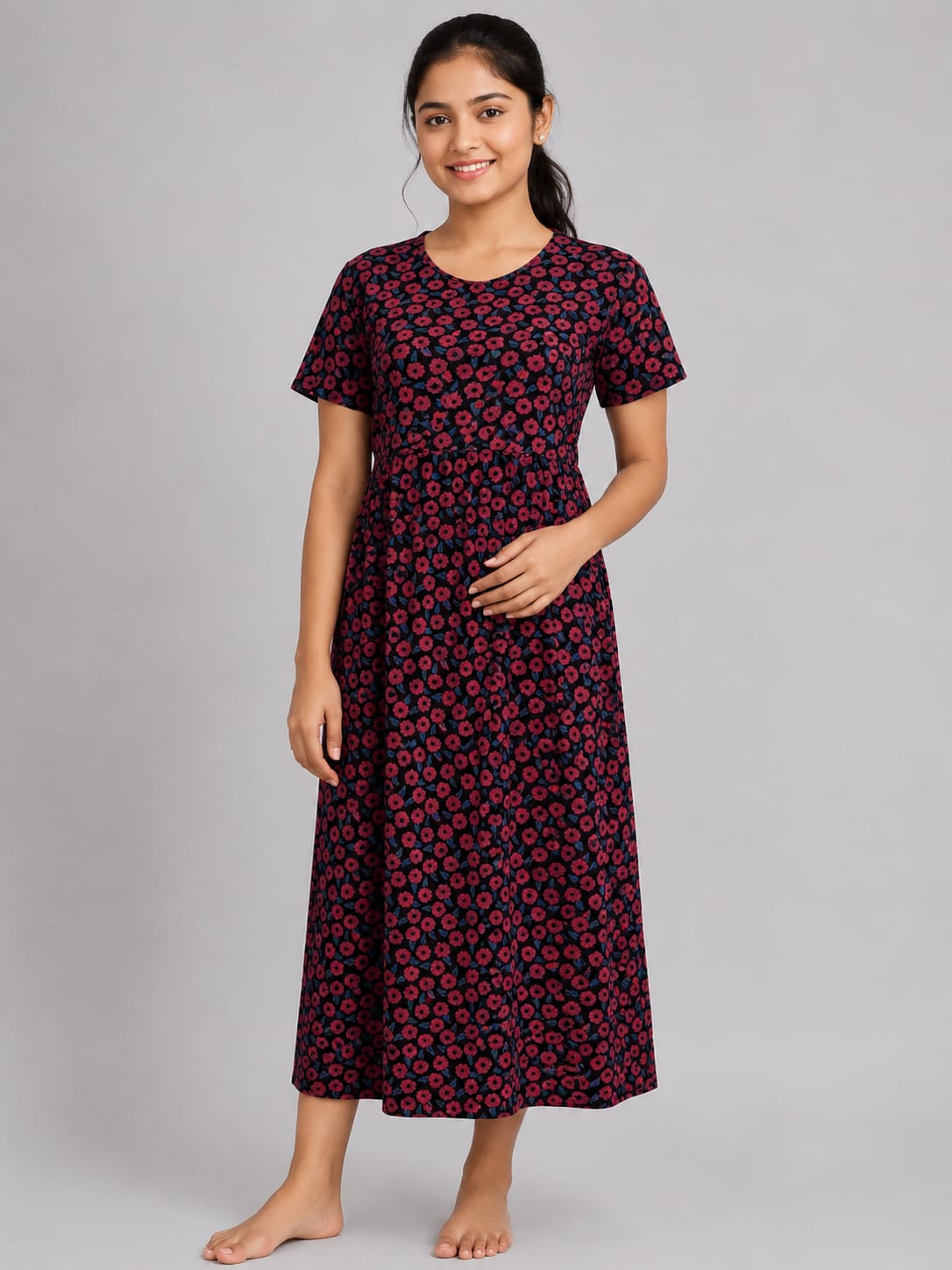 Black Ditsy Floral Print Maternity Maxi