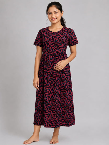 Black Ditsy Floral Print Maternity Maxi