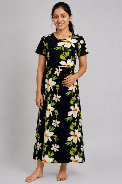 Black Floral Print Maternity Maxi