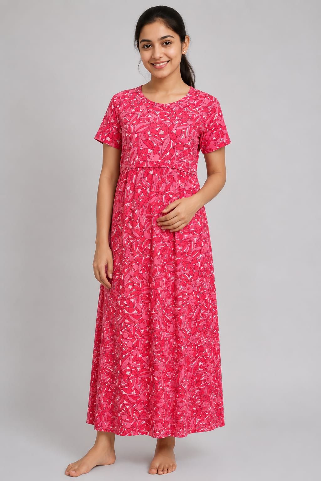 Pink Floral Print Maternity Maxi