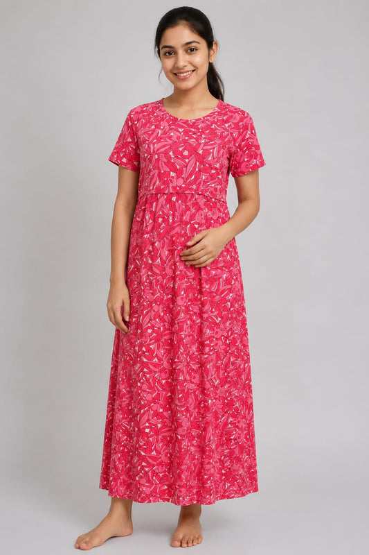 Pink Floral Print Maternity Maxi