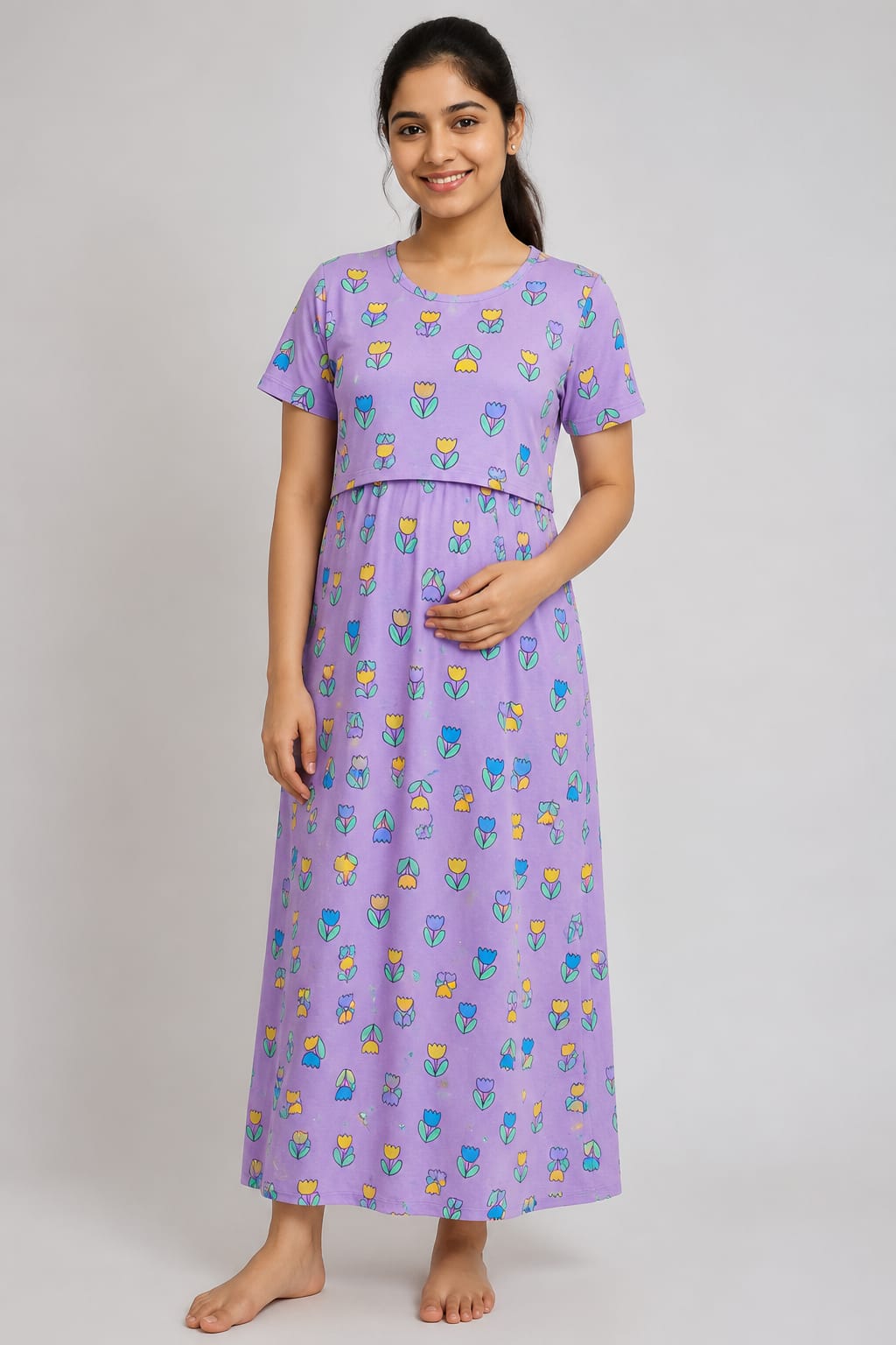 Lavender Tulip Print Maternity Maxi