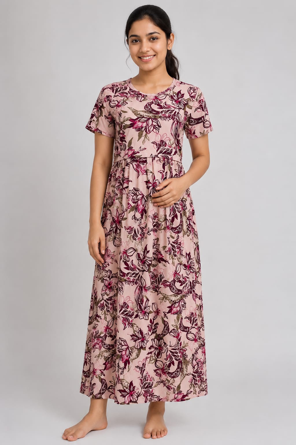 Pink Floral Print Maternity Maxi