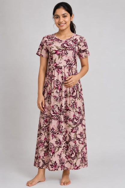 Pink Floral Print Maternity Maxi