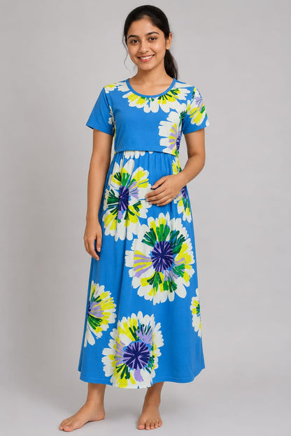 Blue Floral Print Maternity Maxi