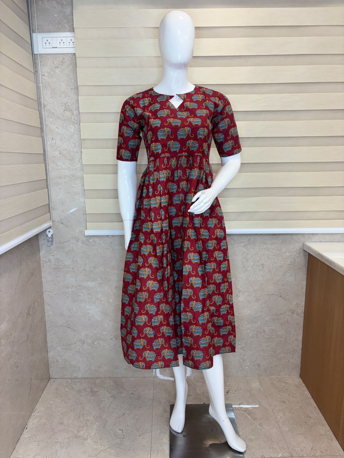 Maroon Elephant Print Non Feeding Centre Zip Maxi