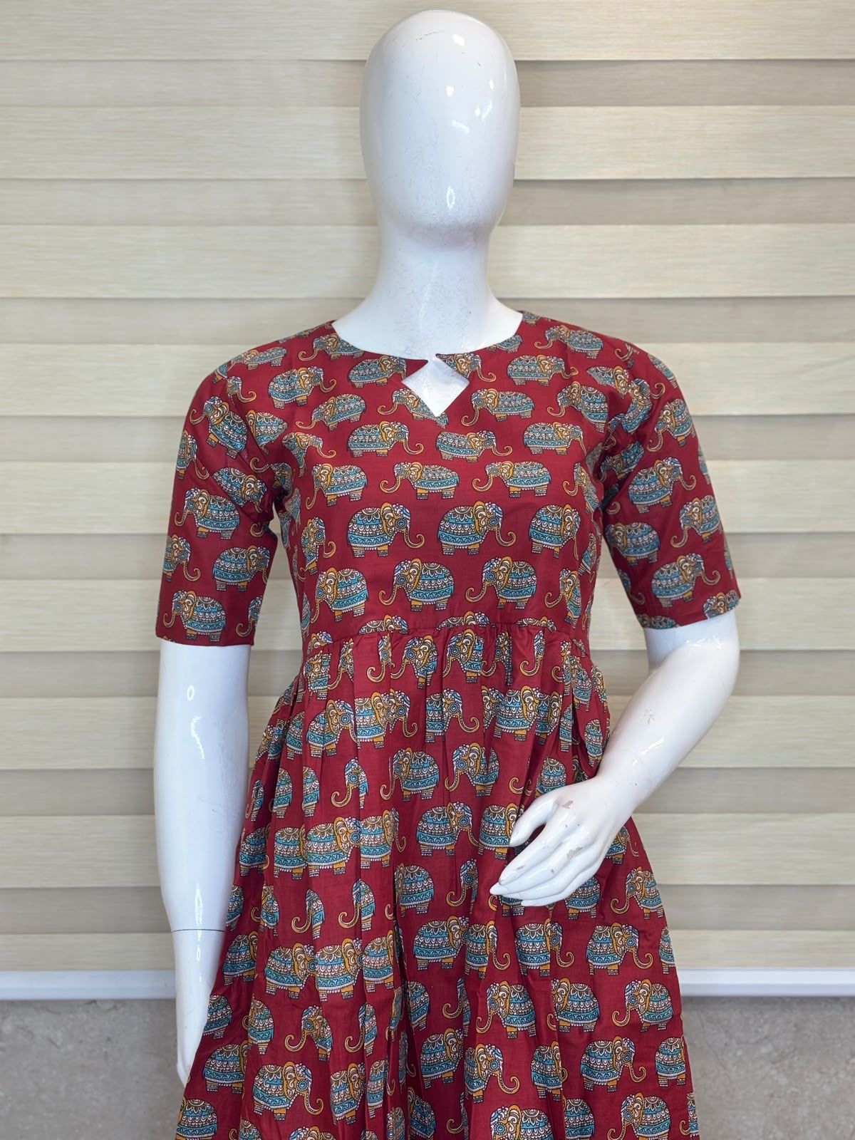 Maroon Elephant Print Non Feeding Centre Zip Maxi