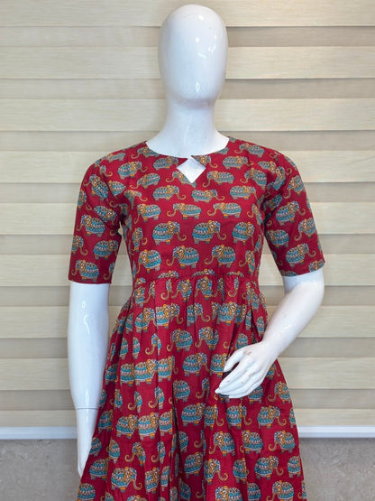 Maroon Elephant Print Non Feeding Centre Zip Maxi
