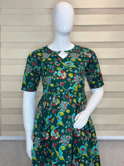 Dark Green Floral Garden Non Feeding Centre Zip Maxi