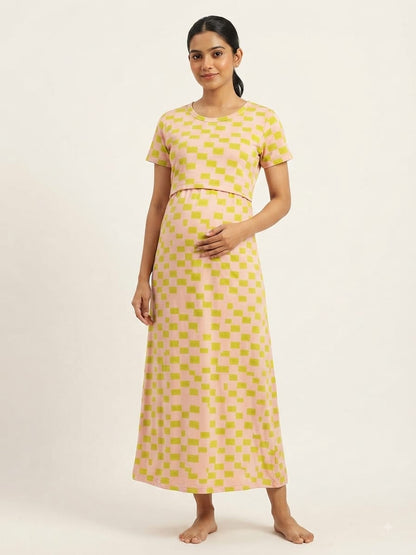 Lime Green Pixel Check Print Maternity Maxi