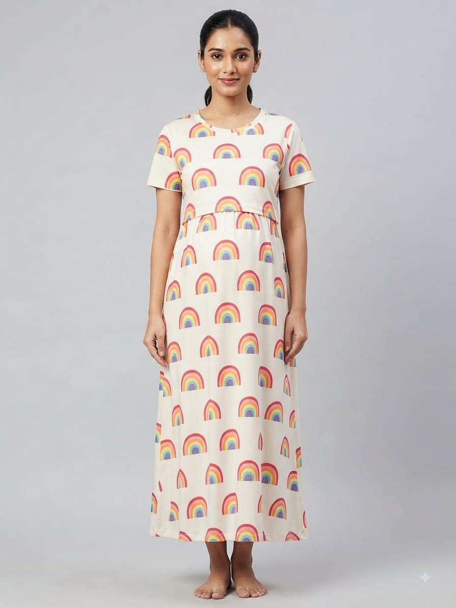 Ivory Rainbow Arch Print Maternity Maxi