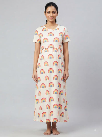 Ivory Rainbow Arch Print Maternity Maxi