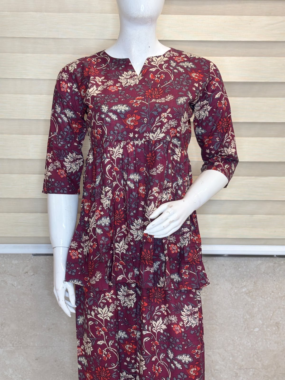 Maroon Floral Peplum Palazzo Set