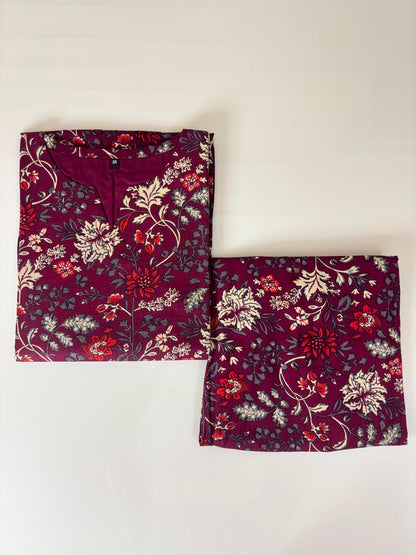 Maroon Floral Peplum Palazzo Set