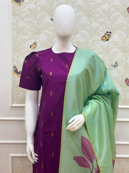 Wine Purple & Mint Green Printed Women’s 3 Piece Set