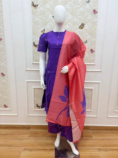 Royal Purple & Coral Pink Printed Women’s 3 Piece Set