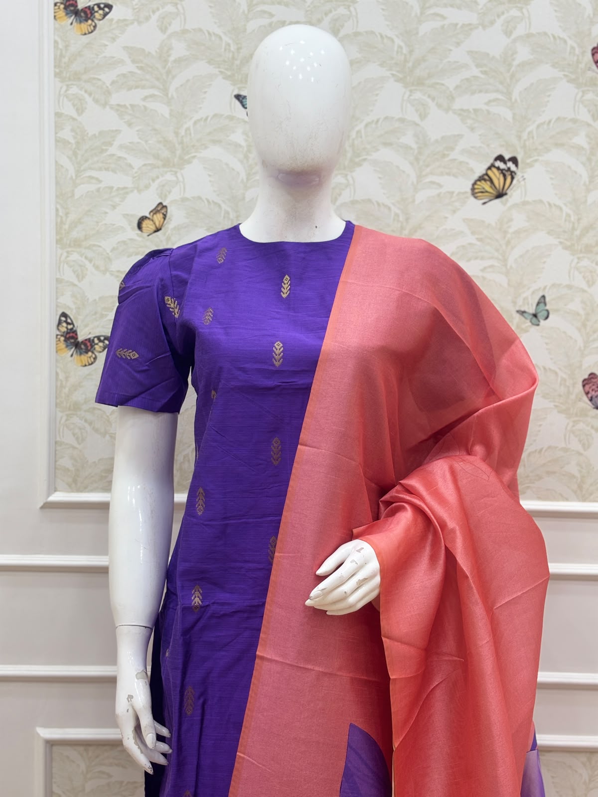 Royal Purple & Coral Pink Printed Women’s 3 Piece Set