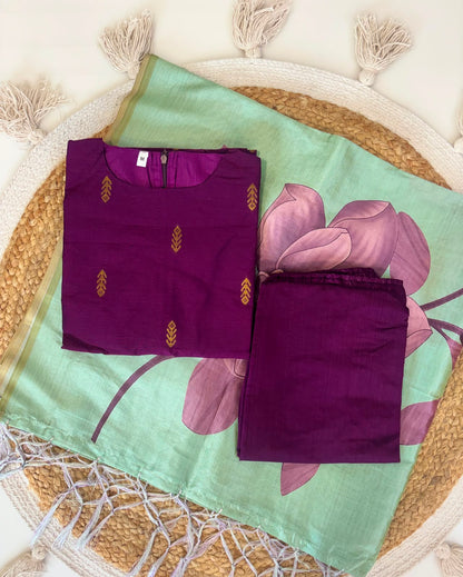 Wine Purple & Mint Green Printed Women’s 3 Piece Set