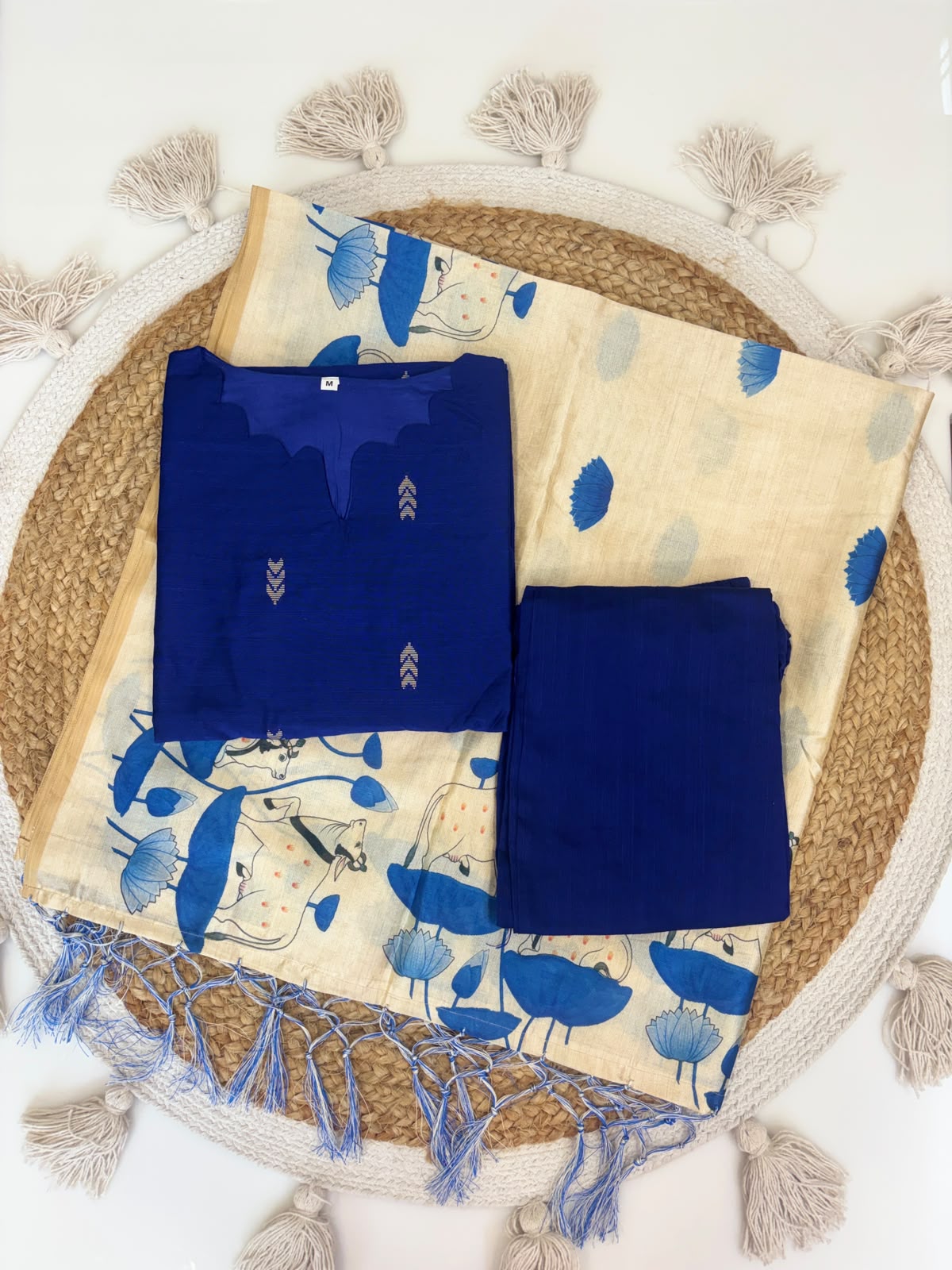Royal Blue & Ivory Abstract Floral Print Women’s 3 Piece Set
