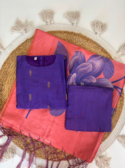 Royal Purple & Coral Pink Printed Women’s 3 Piece Set